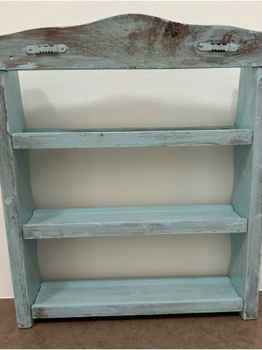 Light Blue Distressed Wooden Wall Shelf for Spices, Oils, Nicknack Collectables
